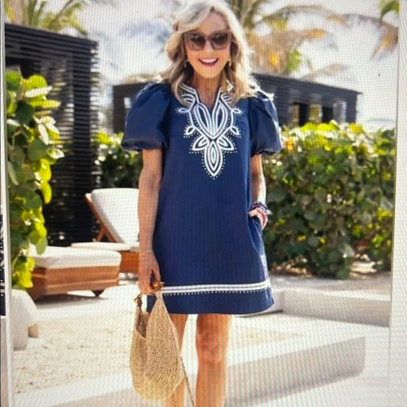 Pinch Dresses & Skirts - Avara pinch Roxanne, navy mini dress puff sleeve size Small EUC